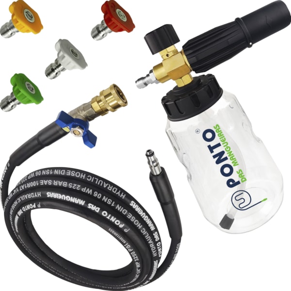 Kit Engate Rápido Snow Foam Latão Bicos Coloridos e Mangueira Aço - Conexão M47-66421429-5495-441a-a141-f5a54b131eba